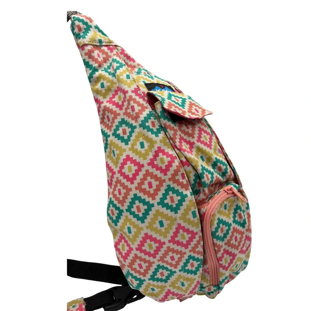 Kavu Rope‎ Bag Sling Backpack Unisex Pink Green Geometric Canvas Excellent